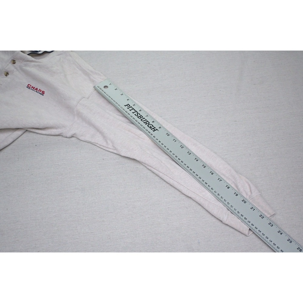 Chaps Ralph Lauren Vintage 90s Mens L Cotton Linen Polo Shirt Cream Long Sleeve - Picture 4 of 8